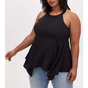 Torrid Babydoll Chablis Goddess Neck Tank Stretch Black Keyhole Plus Size 1 1X